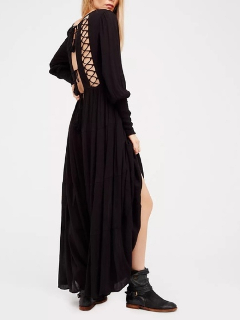 FINAL PRICE! Free People Black Maxi Dress with Lace-Up Back
